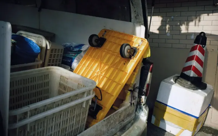 Inside a professional truck loaded with moving items